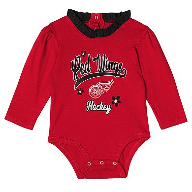 "Girls Infant Detroit Red Wings 3-Piece Rink Queen Long Sleeve Bodysuit, Pants & Headband Set"