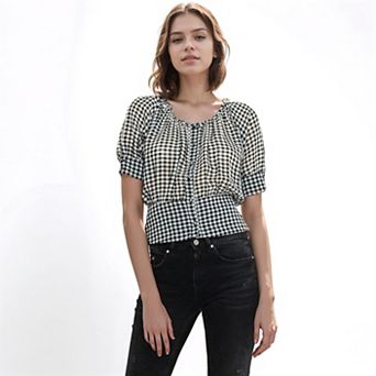Women's Button Down Peplum Cropped Blouse