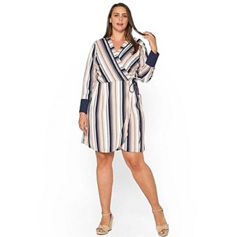 Plus Size Printed Wrap Dress With Cuff Binding