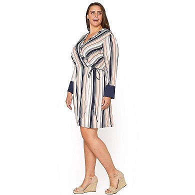 Plus Size Printed Wrap Dress With Cuff Binding