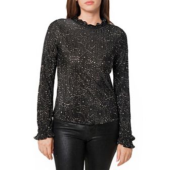 Long Sleeve Mock Neck Lettuce Edge Top