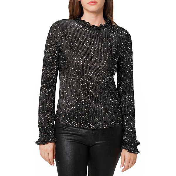 Long Sleeve Mock Neck Lettuce Edge Top
