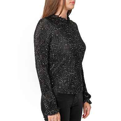 Long Sleeve Mock Neck Lettuce Edge Top