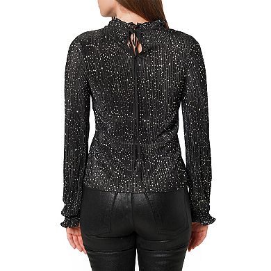 Long Sleeve Mock Neck Lettuce Edge Top