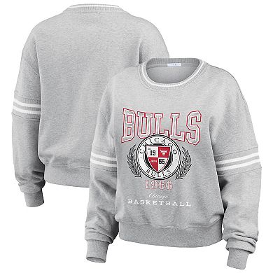 Women's WEAR by Erin Andrews Heather Gray Chicago Bulls French Terry Pullover Sweatshirt