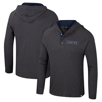 Men's Colosseum Charcoal Georgetown Hoyas Dujour Ralgan Long Sleeve Henley Hoodie T-Shirt