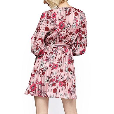 Pajama Floral Satin Wrap Front Flared Dress