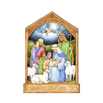 Holy Family Nativity 24" Wooden Door Decor by Susan Winget Handcrafted Inspirational Holiday Decor