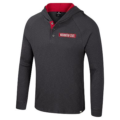 Men's Colosseum Charcoal Washington State Cougars Dujour Ralgan Long Sleeve Henley Hoodie T-Shirt