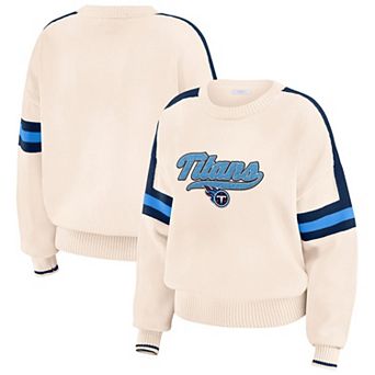 Women's WEAR by Erin Andrews Cream Tennessee Titans Stripe Pullover Sweater