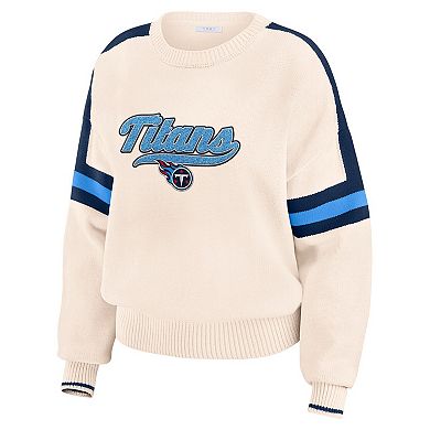 Women's WEAR by Erin Andrews Cream Tennessee Titans Stripe Pullover Sweater