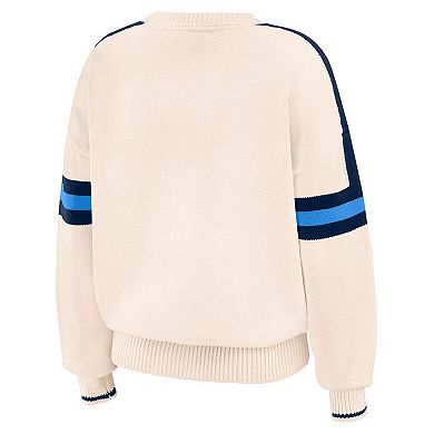 Women's WEAR by Erin Andrews Cream Tennessee Titans Stripe Pullover Sweater