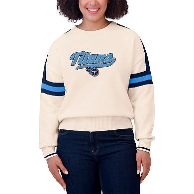 Women's WEAR by Erin Andrews Cream Tennessee Titans Stripe Pullover Sweater
