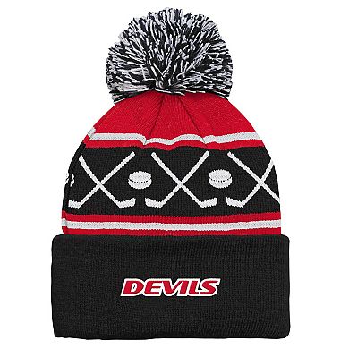 Infant Black New Jersey Devils Face-Off Cuffed Knit Hat with Pom