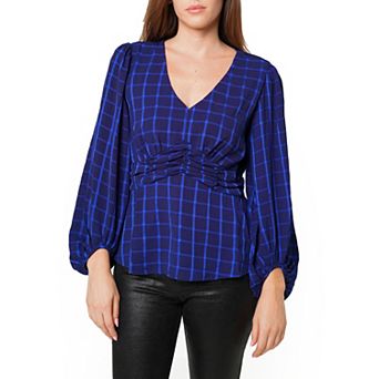 V-neck Checkered Blouse