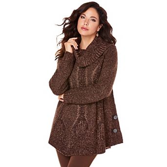 Roaman's Women's Plus Size Cowl Neck Cable Pullover Sweater