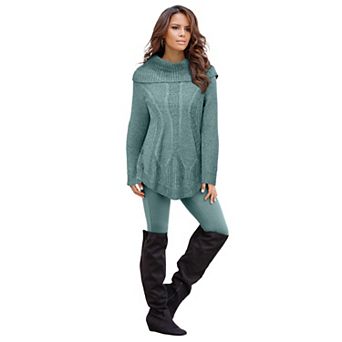 Roaman's Women's Plus Size Cowl Neck Cable Pullover Sweater