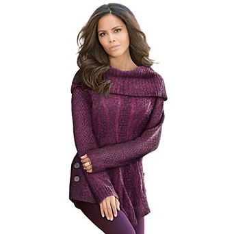 Roaman's Women's Plus Size Cowl Neck Cable Pullover Sweater