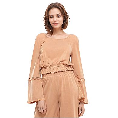 Fringe Cuff Bell Sleeve Top