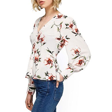 Rust Flower Empire Waist Peplum Blouse