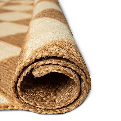 Hand Woven Two Tone Geometric Jute Carpet
