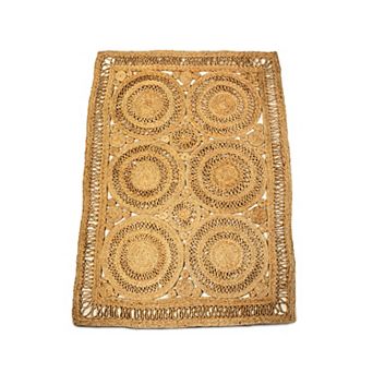 Hand Woven Rectangular Wheel Designed Carpet