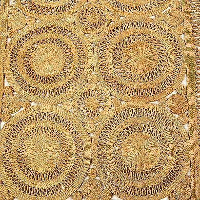 Hand Woven Rectangular Wheel Designed Carpet