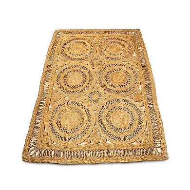 Hand Woven Rectangular Wheel Designed Carpet