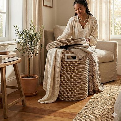 Multipurpose Cylindrical Storage Basket with Lid (Large)