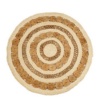 Round Handwoven Ivory Braided Jute Lace Mat