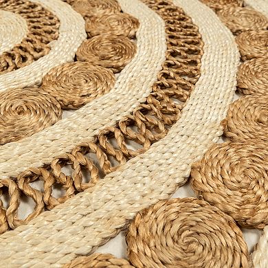 Round Handwoven Ivory Braided Jute Lace Mat