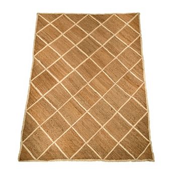 Hand Woven Rectangular Jute Carpet with Sleek Chequered Pattern