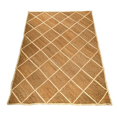 Hand Woven Rectangular Jute Carpet with Sleek Chequered Pattern
