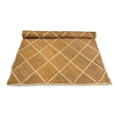Hand Woven Rectangular Jute Carpet with Sleek Chequered Pattern