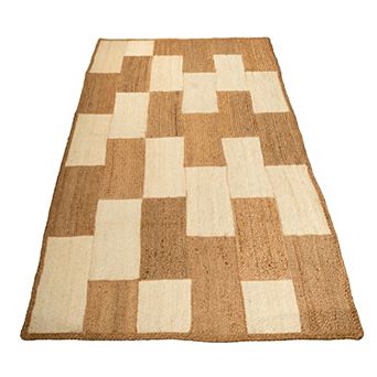 Hand Woven Two Tone Checkered Jute Rug