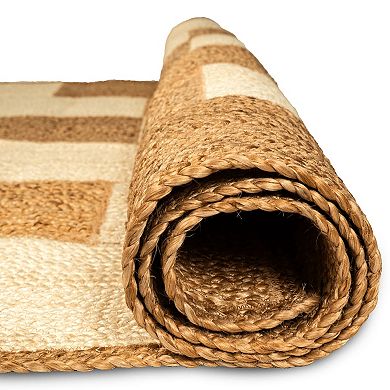 Hand Woven Two Tone Checkered Jute Rug