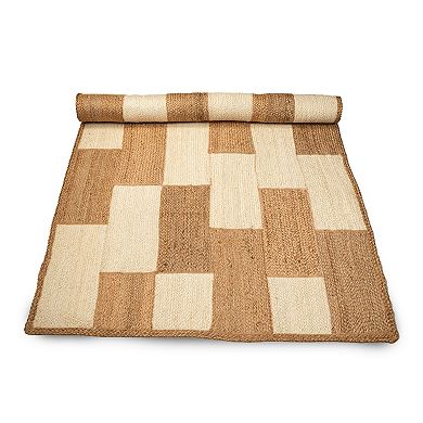 Hand Woven Two Tone Checkered Jute Rug