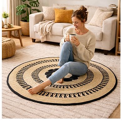 Handwoven Round Monochrome Jute Mat