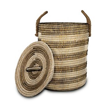 Kans Grass Cylindrical Laundry Basket with Handles & Lid