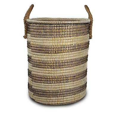 Kans Grass Cylindrical Laundry Basket with Handles & Lid