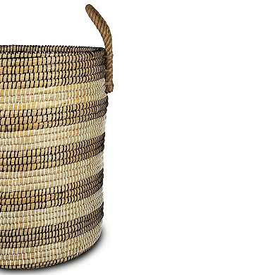 Kans Grass Cylindrical Laundry Basket with Handles & Lid
