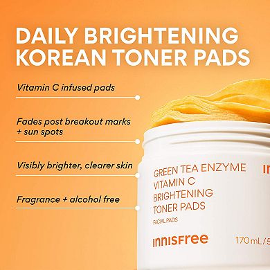 Green Tea Enzyme Vitamin C Brightening + Exfoliating Toner Pads