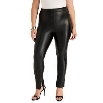 June + Vie Women's Plus Size Split-hem Faux Leather Legging