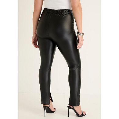 June + Vie Women's Plus Size Split-hem Faux Leather Legging