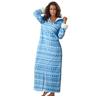 Dreams & Co. Plus Size Sherpa-Lined Long Hooded Robe