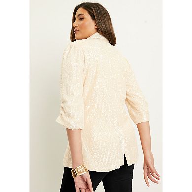 June + Vie Women's Plus Size Sequin Blazer