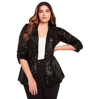 June + Vie Women's Plus Size Sequin Blazer