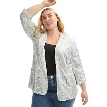 June + Vie Women's Plus Size Sequin Blazer