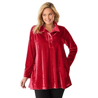 Woman Within Plus Size Velour Henley Swing Tunic