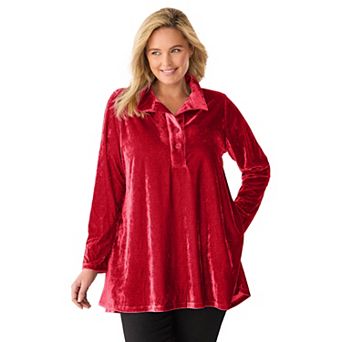 Woman Within Plus Size Velour Henley Swing Tunic